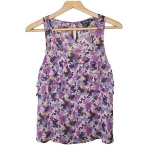 Express | Purple Floral Ruffle Front Tank Blouse Size XS